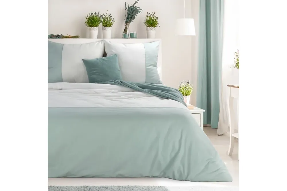 Olcsó Novad kétszínű pamut ágyneműhuzat Fehér/menta 220x200 cm - 70x80 cm 2db