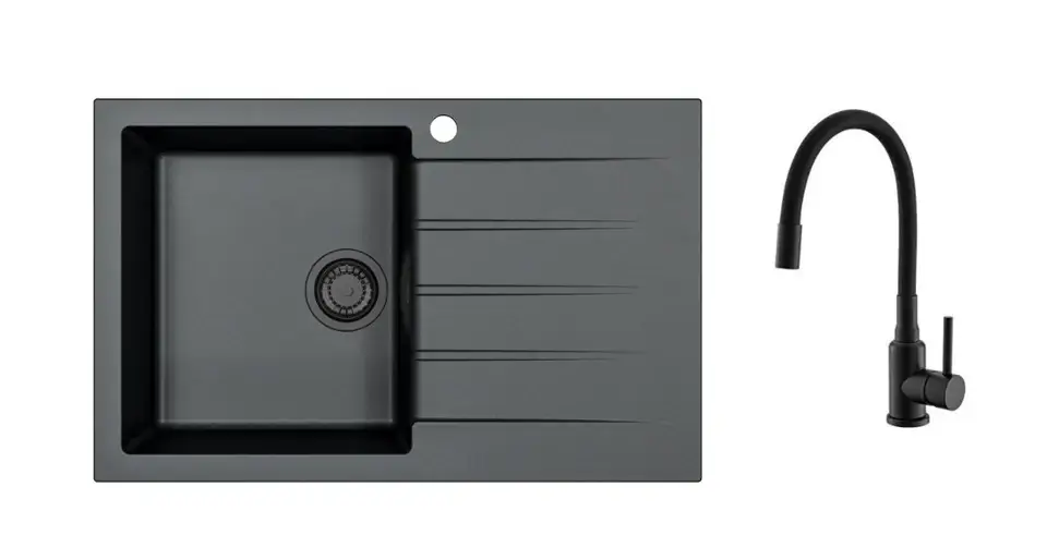 Alveus - Cadit 20 mosogató szett és Mintas csaptelep, deep black SETA25624 Biztonságos fizetés