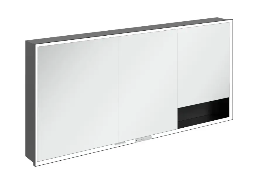 Villeroy & Boch My View+ - Tükrös szekrény LED világítással 160x75x17 cm, 3 ajtós, fekete/matt fekete B48216VL Prémium