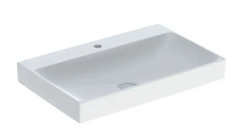 Szezonális akció Geberit ONE - Mosdókagyló 750x480x140 mm, túlfolyó nélkül, csapfurattal, KeraTect, fehér 505.020.01.2