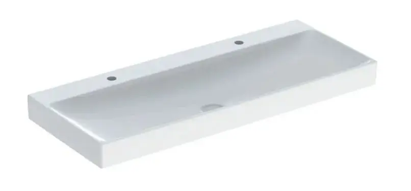 Geberit ONE - Dupla mosdókagyló 1200x480x140 mm, túlfolyó nélkül, 2 csaptelepfurattal, KeraTect, fehér színű 505.022.01.5 Népszerű